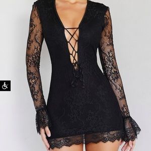 Mistress rocks little black lace dress